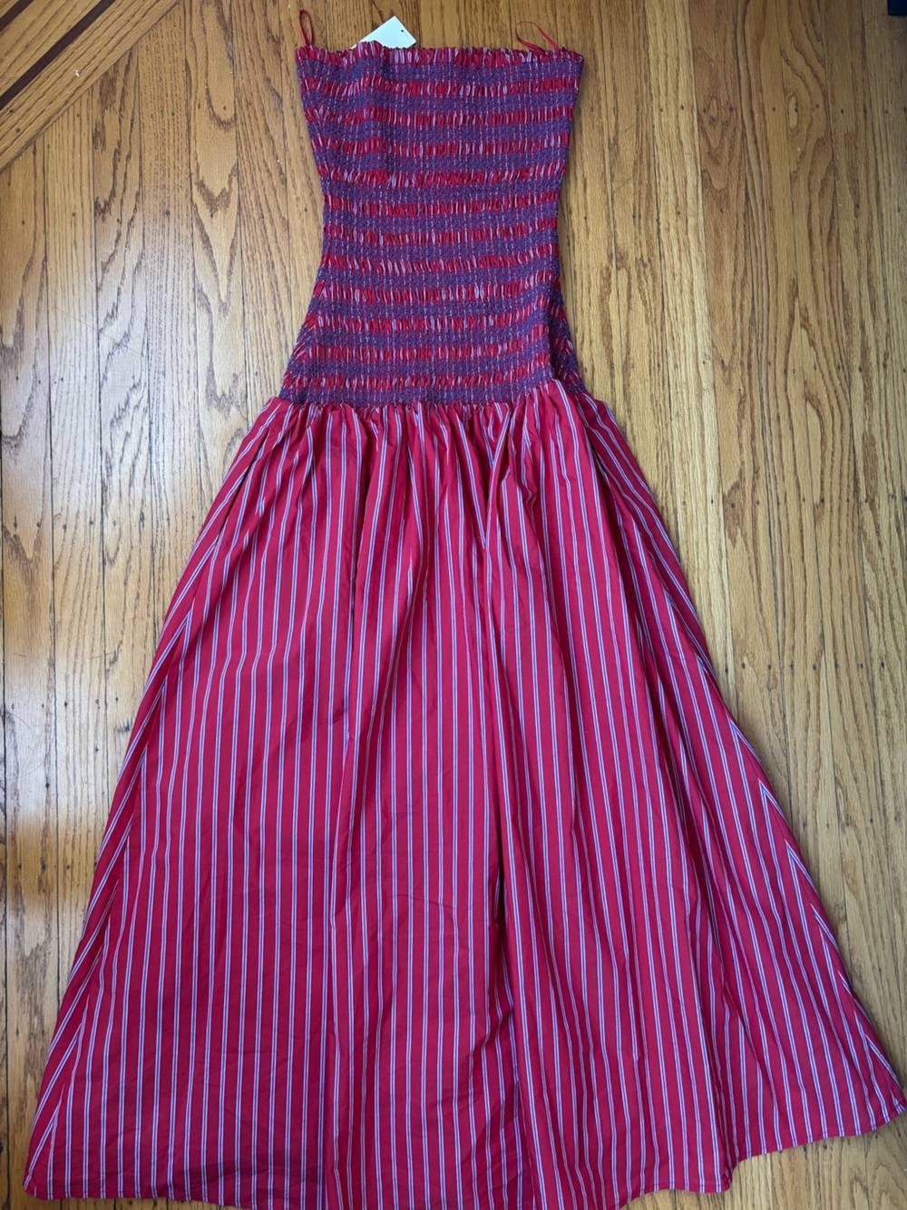 Line & Dot Red and Pink Smocked Strapless Maxi - NWT - Picture 3 of 4